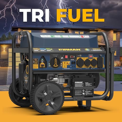 FIRMAN T09275 Tri Fuel Portable Generator, 11400W Electric Start, 120V/240V, CO Alert, 459cc Engine, 9-Gallon Tank, 11 Hrs Runtime, Wheel Kit, Ideal for Home Backup, RV, Camping & Emergency Power