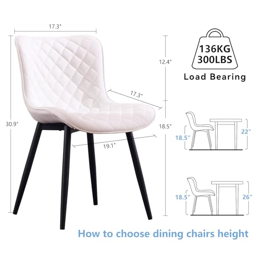 Kidol & Shellder Upholstered Dining Chairs Set of 2 Kitchen Dining Room Chairs Mid Century Modern Kitchen Chairs Dining Table Chairs Faux Leather Side Chair for Waiting Living Room Bedroom(White)
