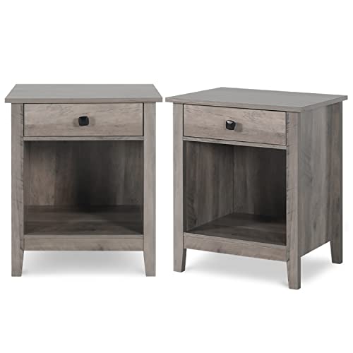 Vikiullf Nightstands Set of 2 - Bedroom Night Stands, Wooden Bedside Table with Drawers, Side End Table for Bedroom, Living Room (Grey Wood Grain, 1-drawer)