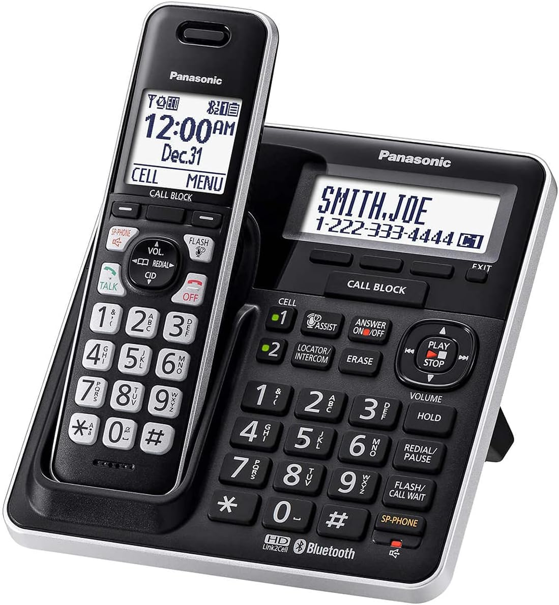 Panasonic KX-TG985 Expandable Cordless Phone System Link2Cell Bluetooth - 5 Handsets DECT 6.0 Bluetooth, Voice Assist, Low Battery Alert, Answering Machine, Call Blocking, Talking Caller ID, Black