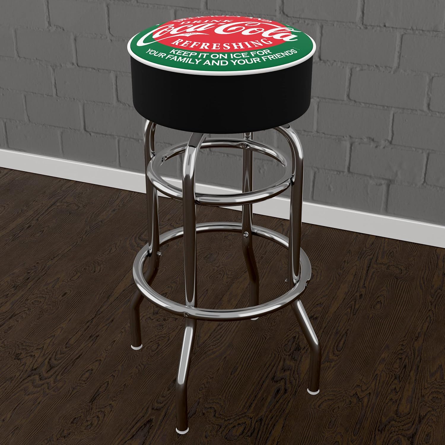 Bar Stool - Coca-Cola Red & Green Stool with Foam Padded Seat - Swivel Chair for Game Room, Garage, or Home Bar by Trademark Gameroom