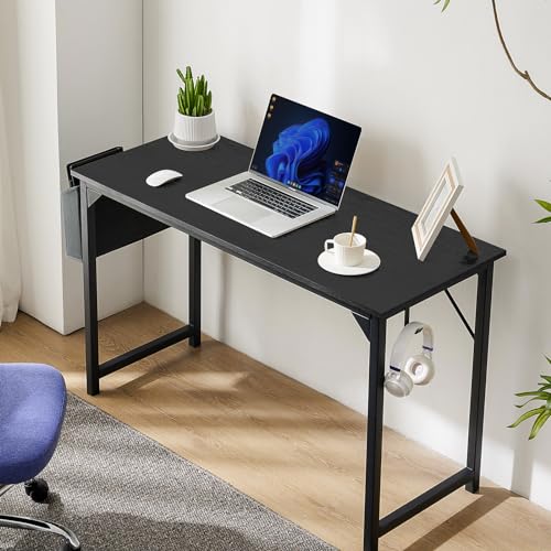 STATESVILLE 48 inch Small Computer Desk Writing Study Work Office Table Modern Simple with Storage Bag and Hook for Home Bedroom, Rustic Brown