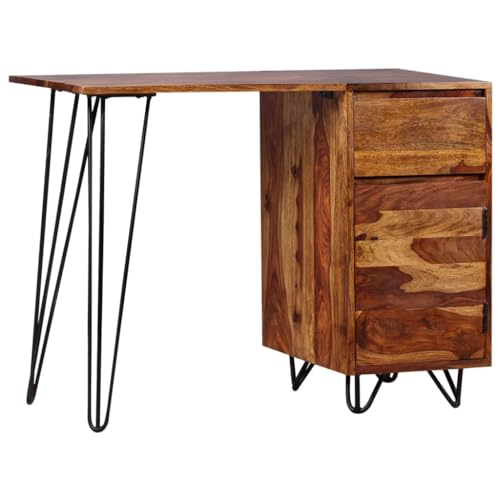 Writing Desk with 1 Drawer and 1 Cabinet Solid Sheesham Wood,Sheesham Wood Writing Desk with Industrial Style for Home, Console, Side, and End Table Office Furniture, Home Office Desks