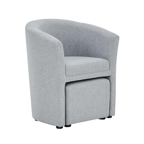 Porthos Home Adela Barrel Accent Chair with Ottoman, Fabric Upholstery, Ergonomic Circular Back and Armrests, Space-Saving Nesting Design is Suitable for Home Studios and Cozy Offices