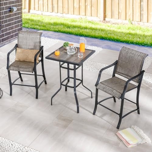 Patio Bar Stool Set of 3, Outdoor Bar Height Patio Bistro Set,Textilene Fabric & Square Table,All-Weather Patio Furniture for Backyard Lawn Garden,300 LBS Capacity(Blue)
