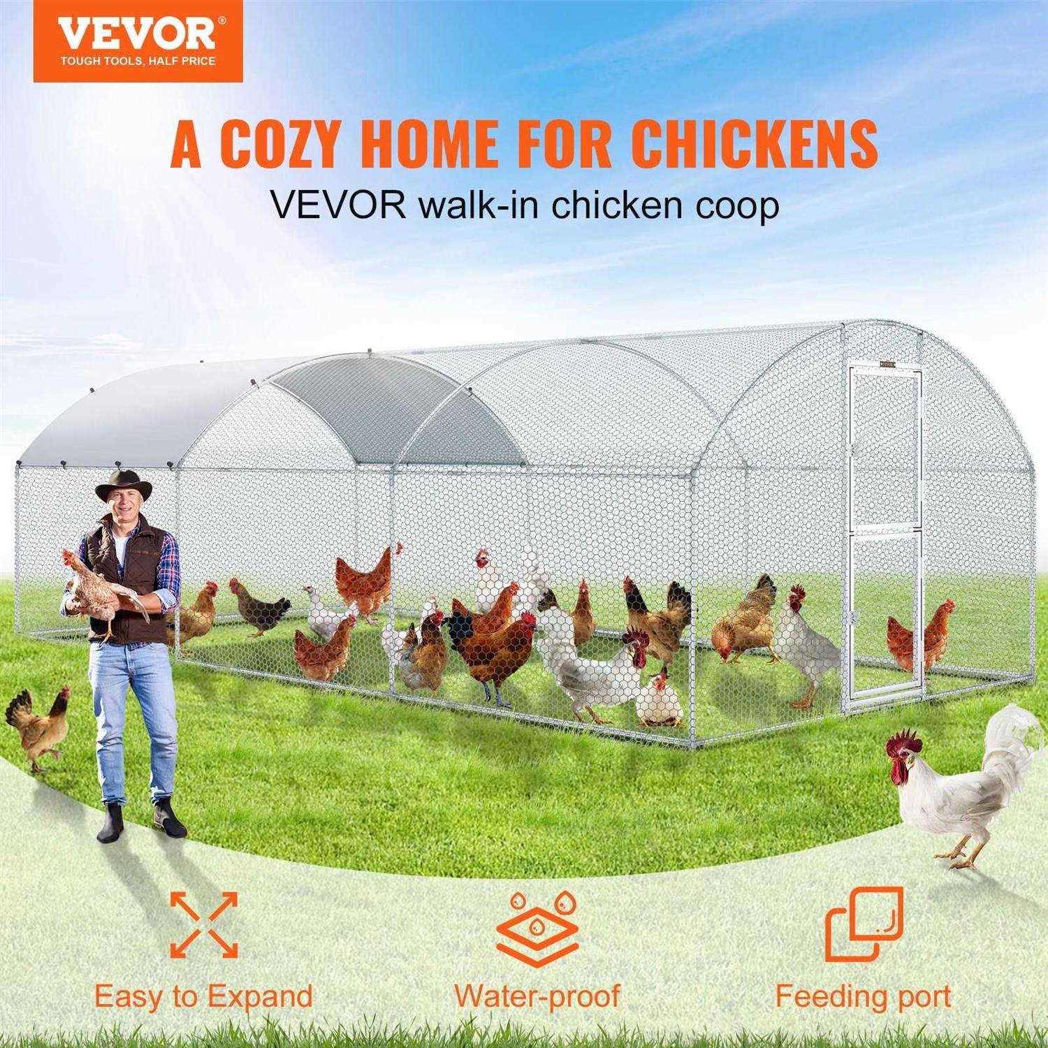 VEVOR Large Metal Chicken Coop with Run Walkin Chicken Coop for Yard with Waterproof Cover - Pet Supplies online store