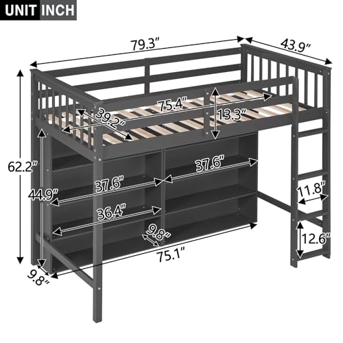 Harper & Bright Designs Full Size Loft Bed with Desk and Storage Shelves, Solid Wood Loft Bed Frame for Kids Teens Adults - White