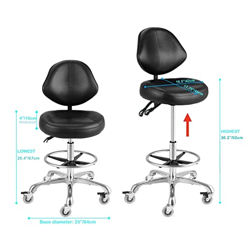 Ergonomic Drafting Chair with Backrest - Tall Office Chair for Standing Desk Adjustable Foot Ring Swivel Rolling Stools for Workshop Studio Salon Counter Home Office (Brown)