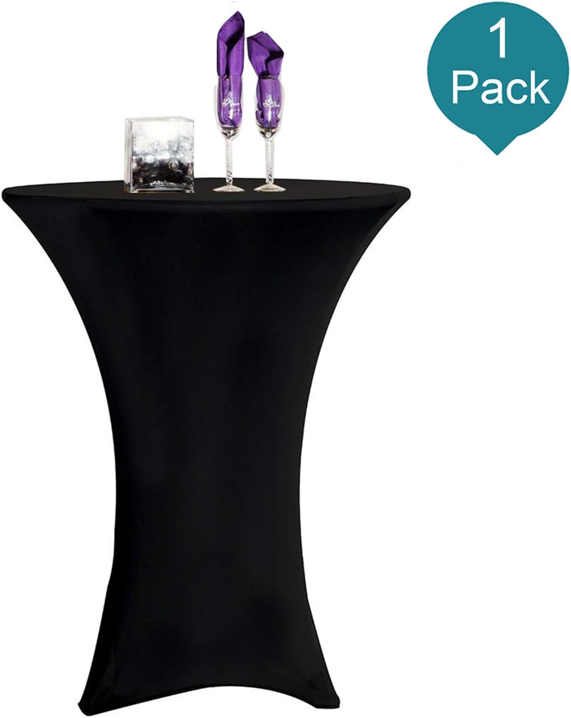 RELIANCER 1 Pack 36inch Highboy Cocktail Round Spandex Table Cover Four-Way Tight Fitted Stretch Tablecloth Table Cloth for Outdoor Party DJ Tradeshow Banquet Vendor Wedding(1PC 36''X43'',Black)