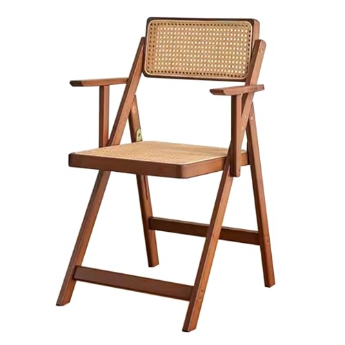 Folding Rattan Arm Desk Chair for Bedroom, Accent Chairs Foldable Dining Chair, Bamboo Office Chair Kitchen Chairs Leisure Backrest Armchair for Living Room, Balcony Patio (Color : Brown B)