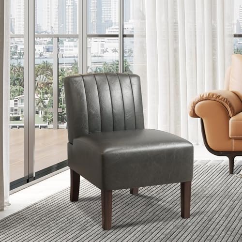 Armless Accent Chairs for Living Room, Modern Slipper Chair Living Room Chairs with Solid Wood Legs, Makeup Vanity Chair Fabric Comfy Upholstered Arm Chair Accent Chair Side Chair,Grey