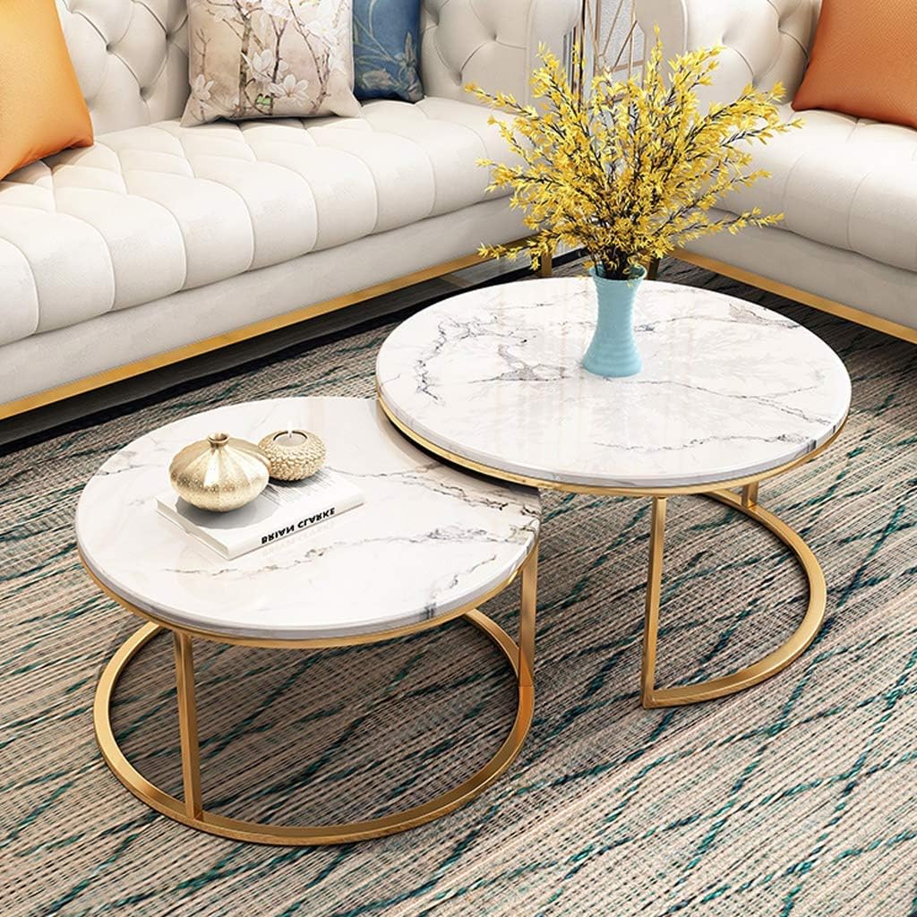 Modern 2 Nest of Table High Gloss Sets Sofa Coffee Table Living Room Furniture Sofa Side Table End Table (70CM Large and 55CM Small)