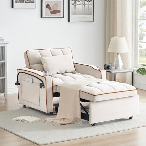 3 in 1 convertible Sleeper Sofa bed chair, Modern Pull Out Couch Bed single recliner with adjustable back , Velvet Futon Folding Sofa Bed Chair for Living Room Bedroom small Spaces (Dark Gray)