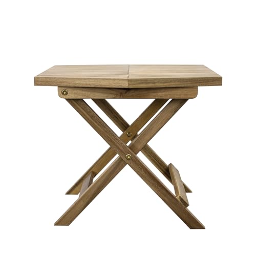 Melino Wooden Folding Table, Acacia Wooden Small Table for Indoor and Outdoor uses, Weather Resistant and Fully Assembled (Chestnut)