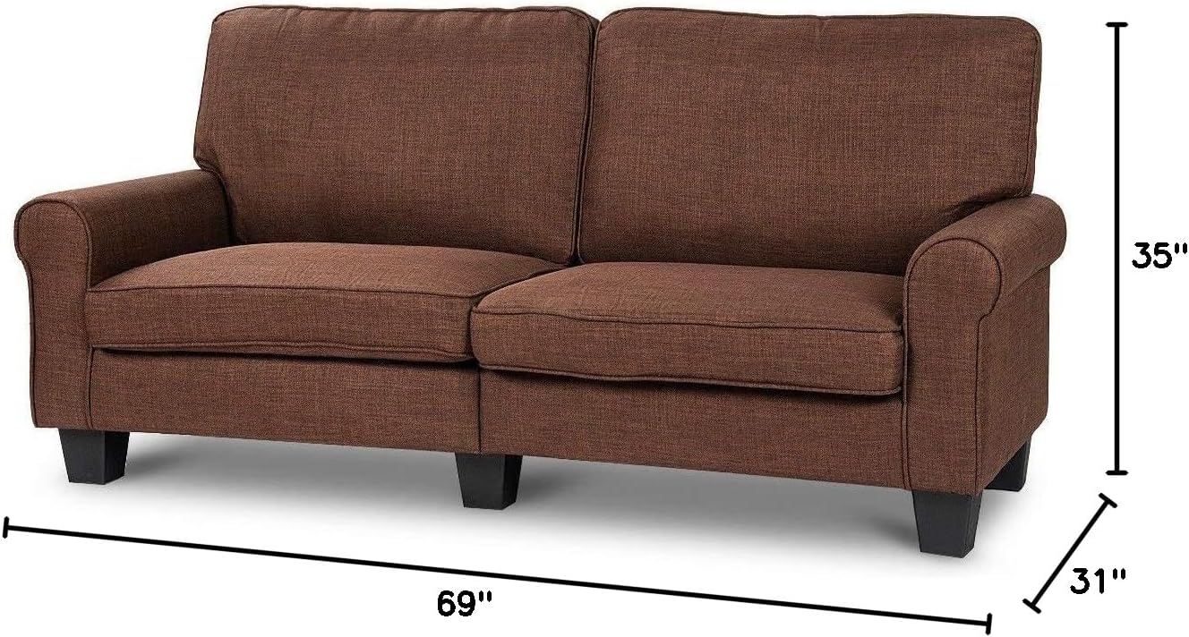 Classic Brown Fabric Loveseat Sofa with Armrests