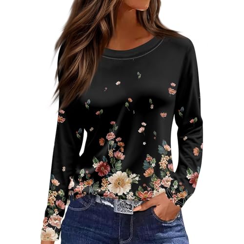 Womens Tops Long Sleeve Summer Casual V-Neck Tshirt Ladies 2024 Floral Print Daily Tees Tunic Tops Trendy Blouses