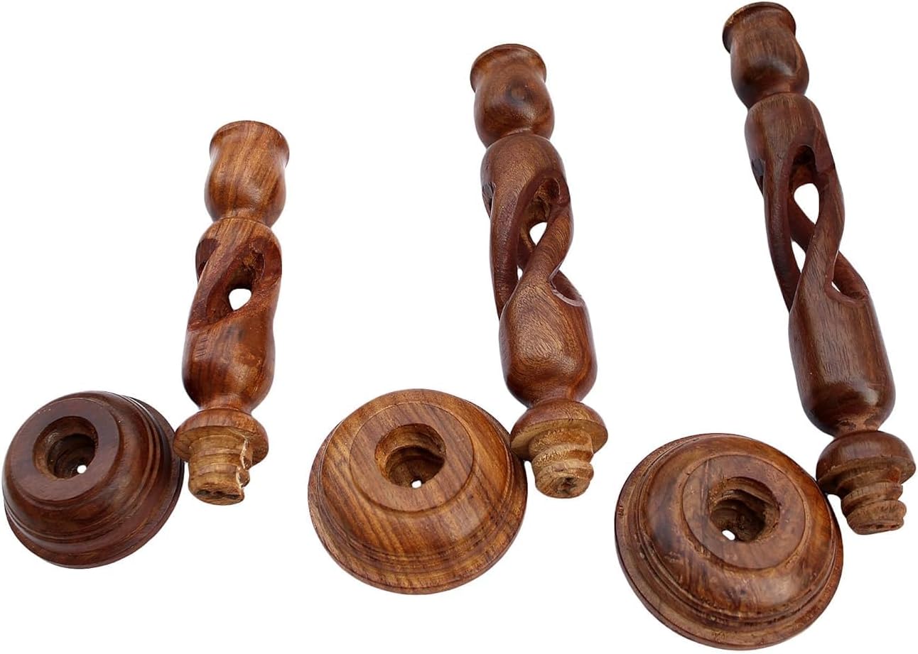 Elegant Sheesham Wood Candle Holder Stand - Set of 3