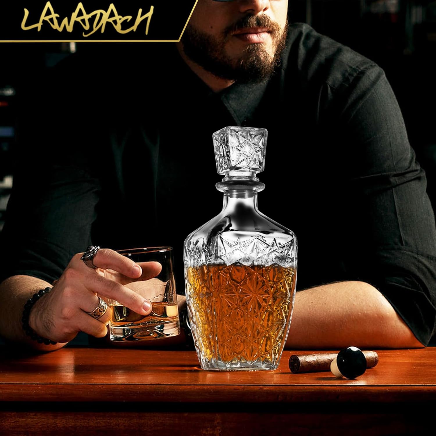 Liquor Decanters Whiskey Decanter Set of 3 Glass Alcohol Bottle for Tequila, Brandy and Vodka Unique Liquor Bar and Party Decorations (28oz*2, 31oz*1)