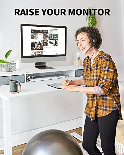 BANTI 60''x24''Standing Desk with Drawers, Adjustable Height Stand Up Desk with Storage Shelf, Sit Stand Home Office Desk with Splice Board, White Frame/White Top