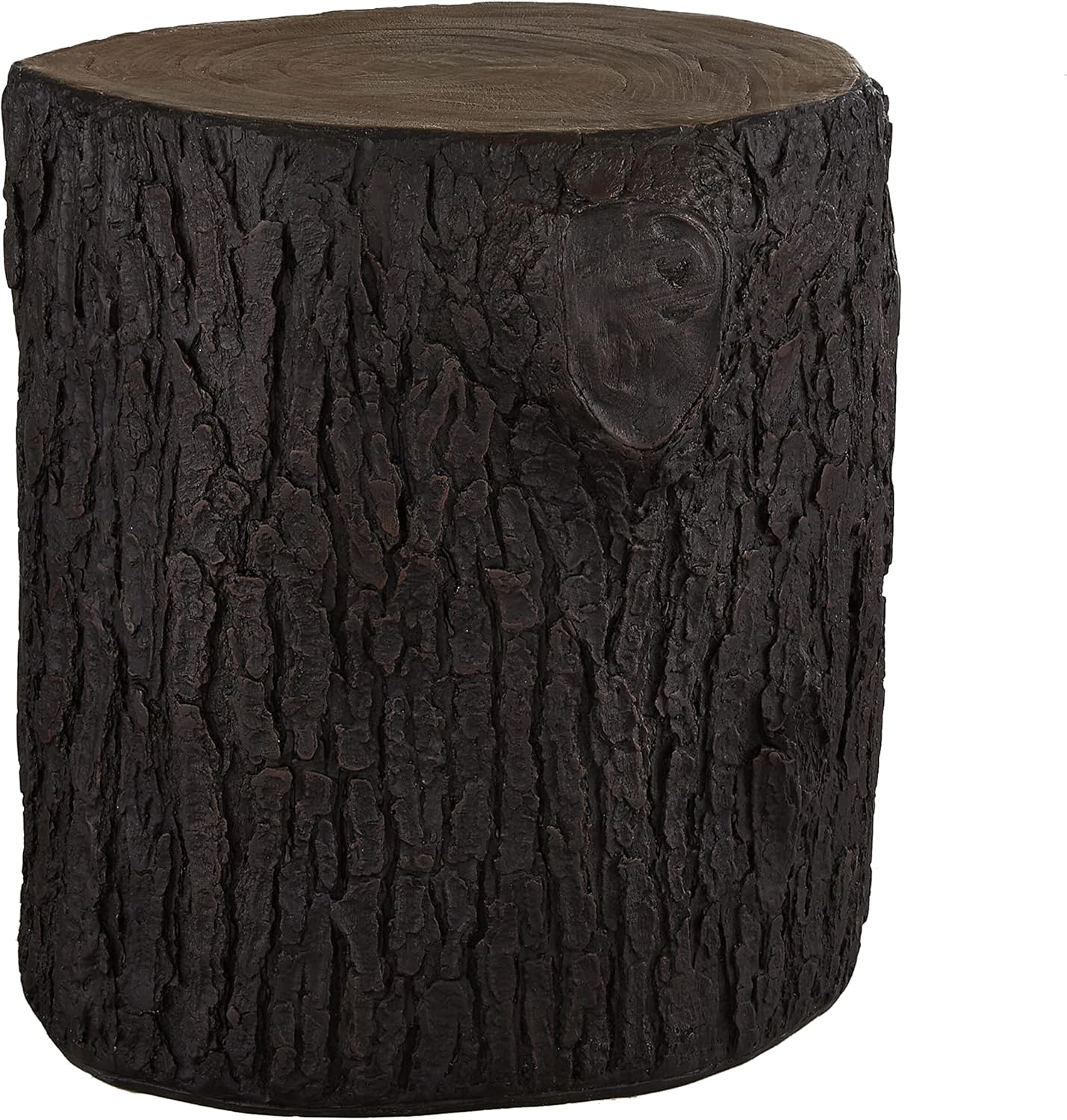 Ball & Cast Faux Wood Stump Stool Concrete End Table MgO Accent Side Table Simulation Tree Bark Stand, Smoke Set of 1