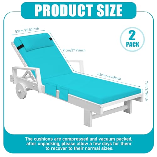 2 Set Waterproof Chaise Lounge Cushions with Pillows and Storage 72 x 21 x 3 Inch Outdoor Seat Cushion Lounge Chair Cushion Outside Couch Cushion for Lawn Outdoor Patio Furniture (Beige)