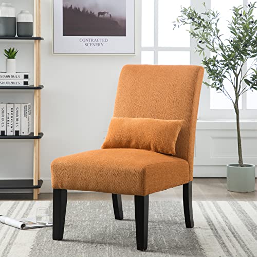R. Drexell Contemporary Chenille Fabric Armless Accent Chair with Pillow, Orange