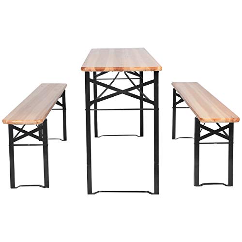 69'' 3 Pieces Portable Folding Wooden Picnic Long Bench Dining Set, 30'' Wooden Beer Table Height with Seating Furniture for Patio Outdoor Indoor Activities Garden Use