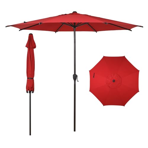 Abba Patio 7.5FT Lyon Outdoor Patio Umbrella Outdoor Table Umbrella with Push Button Tilt and Crank Market Umbrella 6 Sturdy Ribs UV Protection Waterproof for Garden Deck Backyard Pool Dark Red