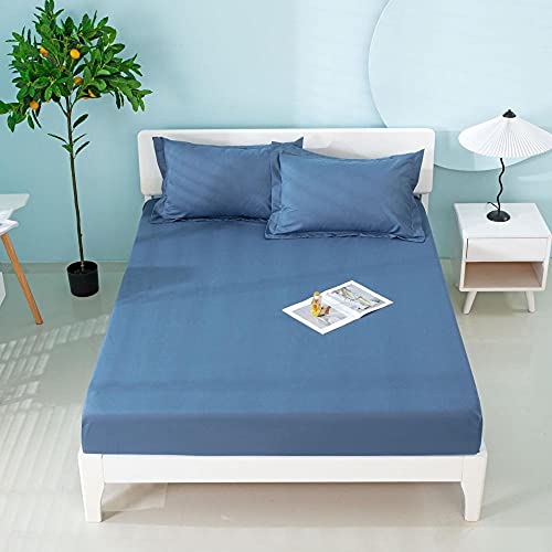 Bed Linen Luxury,Polyester Solid Color Japanese-Style Bed Linen,Apartment Bedroom Single Double King Bed Cover-Blue_150x200cm