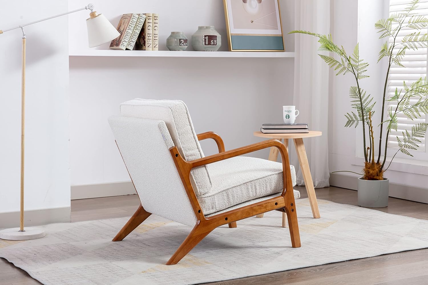 Accent Chair Modern Recliner Leisure Sofa Club Chair Reclining Reading Armchair Chaise Lounge Chair with Wood Frame for Home Living Room Bedroom, Beige