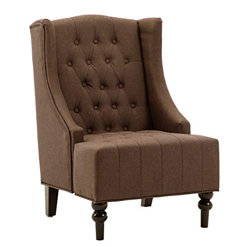 AC Pacific Ryan Modern Living Room Button Tufted Wingback Accent Chair, Steel Grey