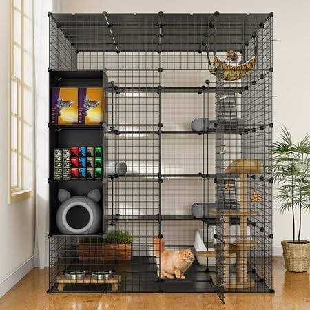 Dextrus 5-Tier Metal Cat Cage with Cube Storage,DIY Indoor Catio Enclosure Spacious Cat Playpen with Hammock - Pet Supplies online store
