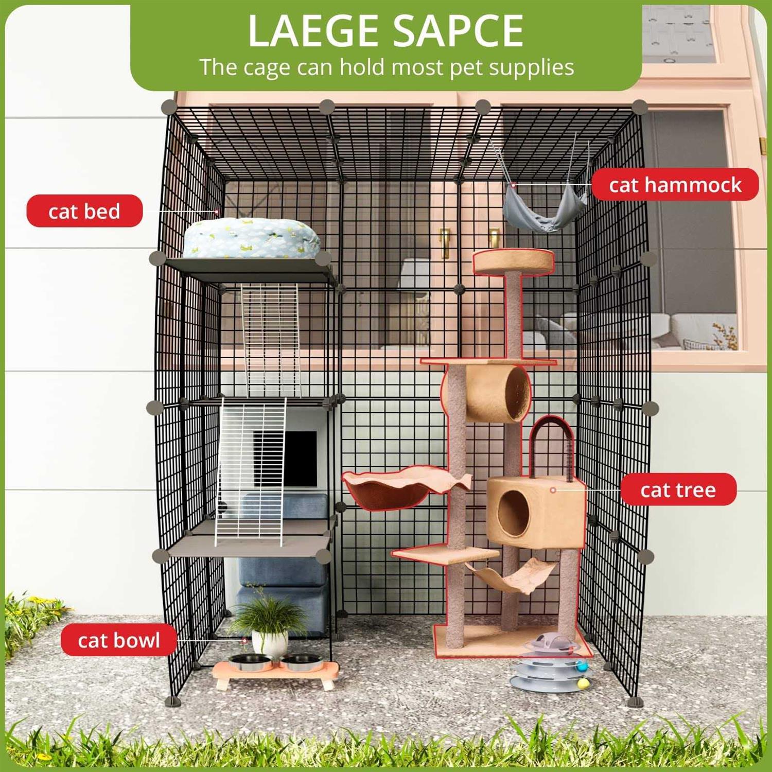 Eiiel Outdoor Cat House Cat Cages Enclosure with Super Large Enter Door - Pet Supplies online store