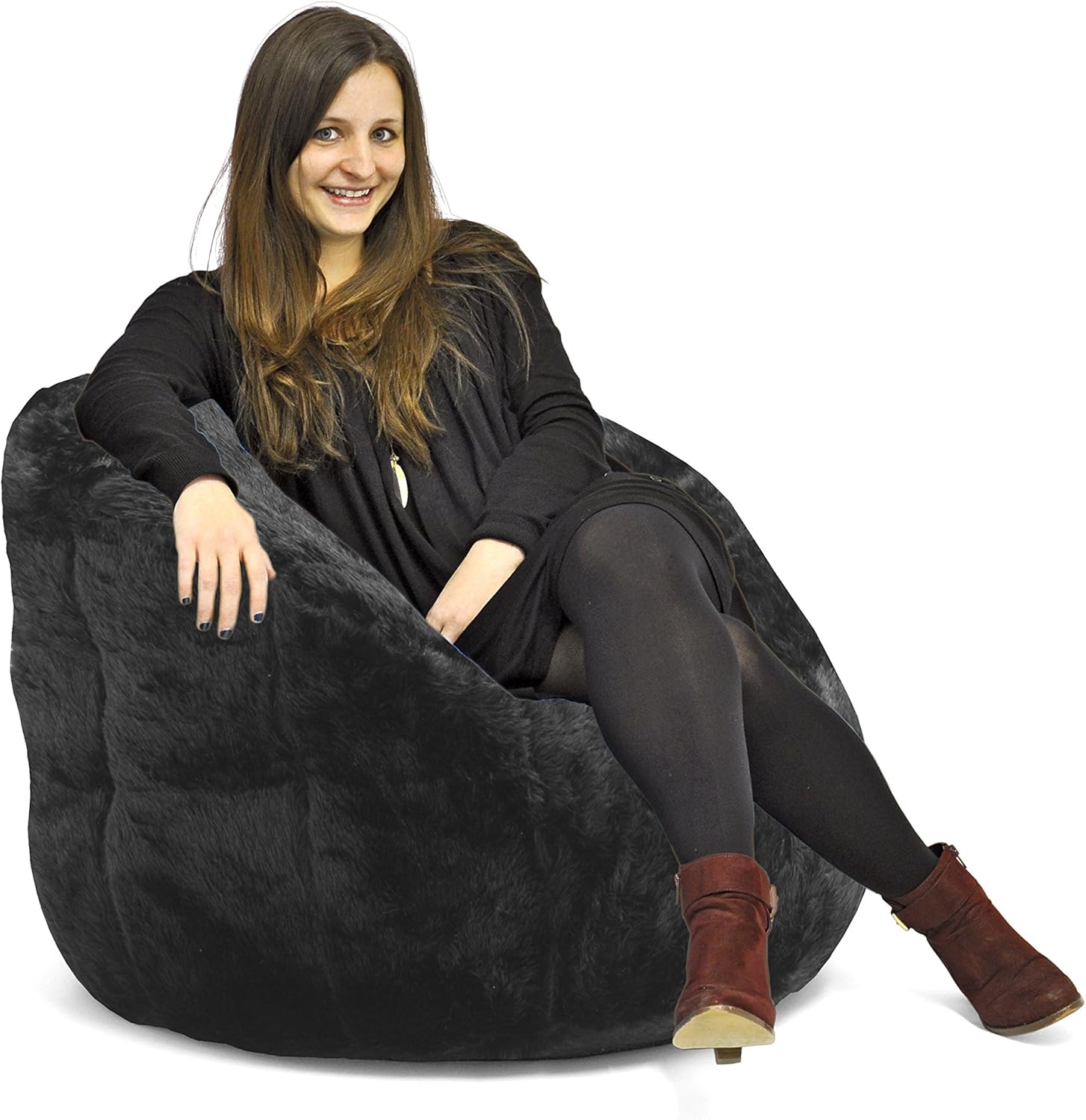 Faux Fur Bean Bag, Black, Large