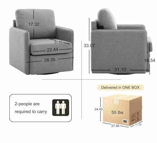 CIPCHO Swivel Accent Chair, Comfy Single Sofa Chair with Storage, Modern Arm Chair for Living Room, Fabric Swivel Armchair with Metal Base (Beige+Brown)