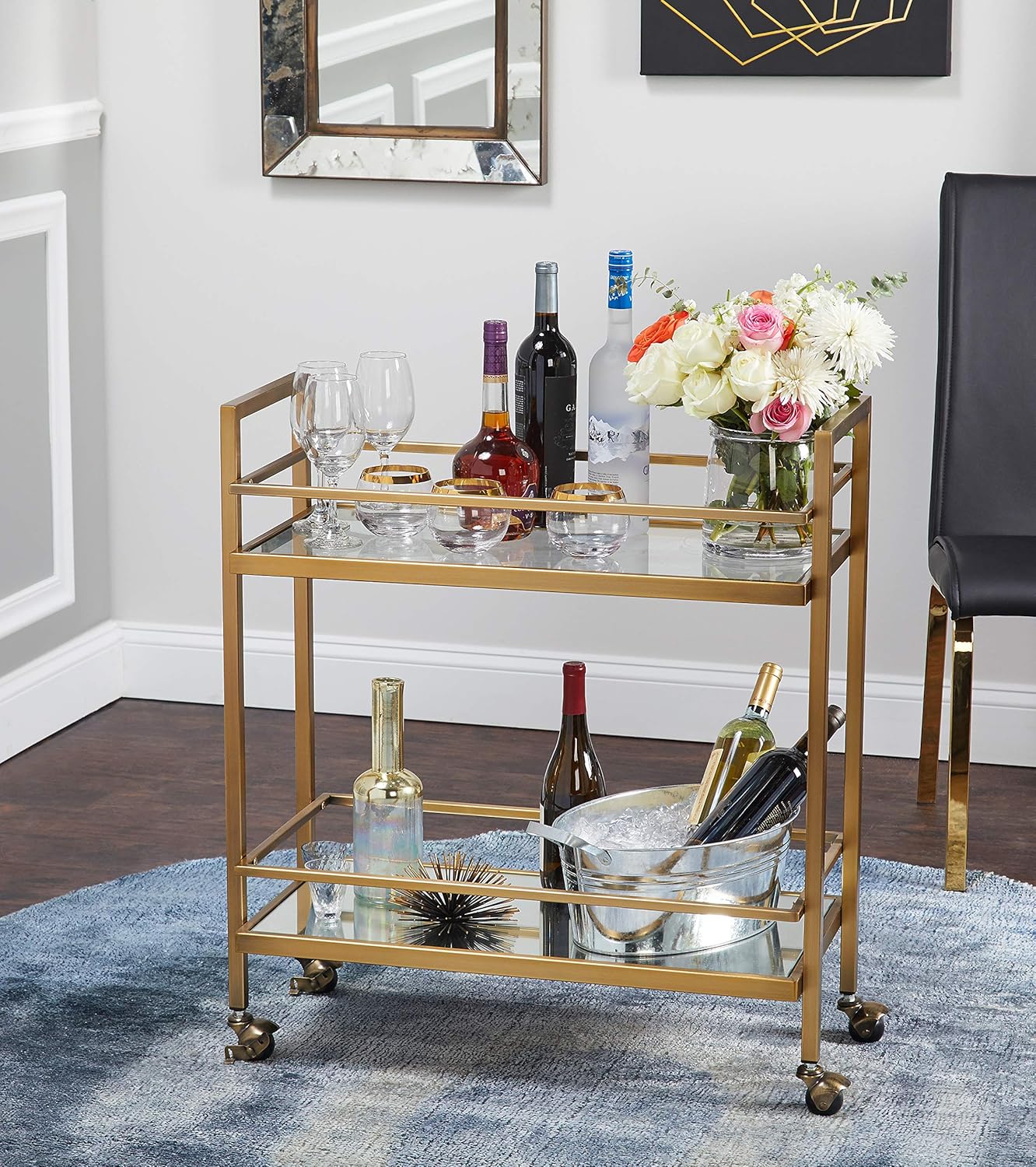 Manhattan Modern 2 Shelf Rolling Bar Cart, 29.25