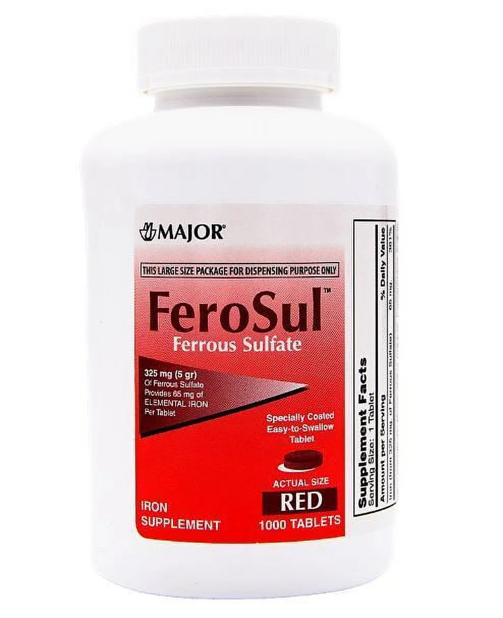 FeroSul Ferrous Sulfate Iron Supplement 325 mg - 1000 Red Tablets