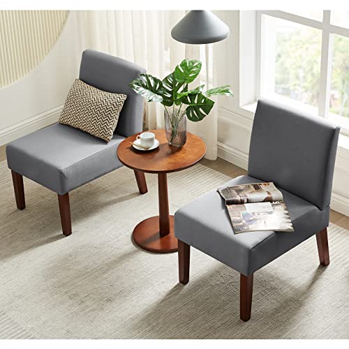 Fabric Accent Chair Set of 2 with Round Wood Table, Slipper Chair, Side Chair, Upholstered Lounge Chair for Living Room, Bedroom, Linen Fabric Padded Reading Chair (Beige)