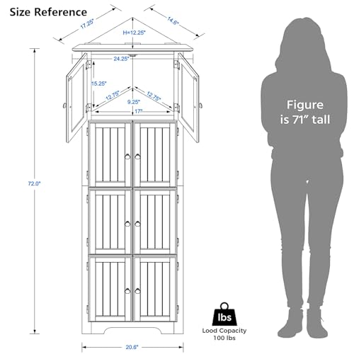Corner Cabinet 72“ Tall Storage Cabinet, Free Standing Corner Hutch Cabinet with 8 Doors and Shelf for Bathroom Kitchen Living Room Office, Black