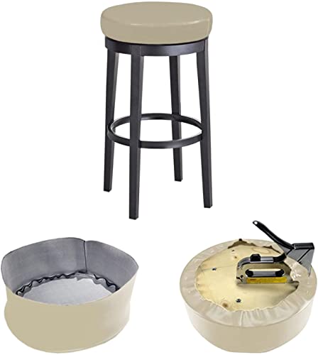 Bar Stool Replacement Cover Round DIY Staple On Heavy Duty Commercial Vinyl Restaurant Kitchen Office Exam Chair (16 inch Diameter, Beige)