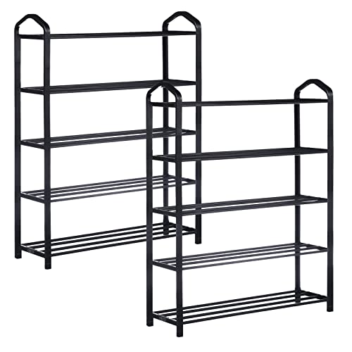 YSSOA New 4-Tier Stackable Shoe Rack, 12-Pairs Sturdy Shoe Shelf Storage, Black Shoe Tower for Bedroom, Entryway, Hallway, and Closet