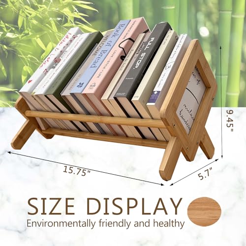 Wood Desktop Shelf Small Bookshelf, Bookcase Organizer Tilting Bookshelves Storage Rack, Display Stand for Living Room/Home/Office Supplies Storage for CDs/Magazine/Books, Home Decor