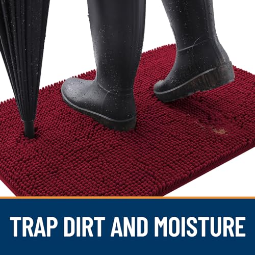 OLANLY Dog Door Mat for Muddy Paws 47x32, Absorbs Moisture and Dirt, Absorbent Non-Slip Washable Mat, Quick Dry Chenille, Mud Mat for Dogs, Entry Indoor Door Mat for Inside Floor, Grey