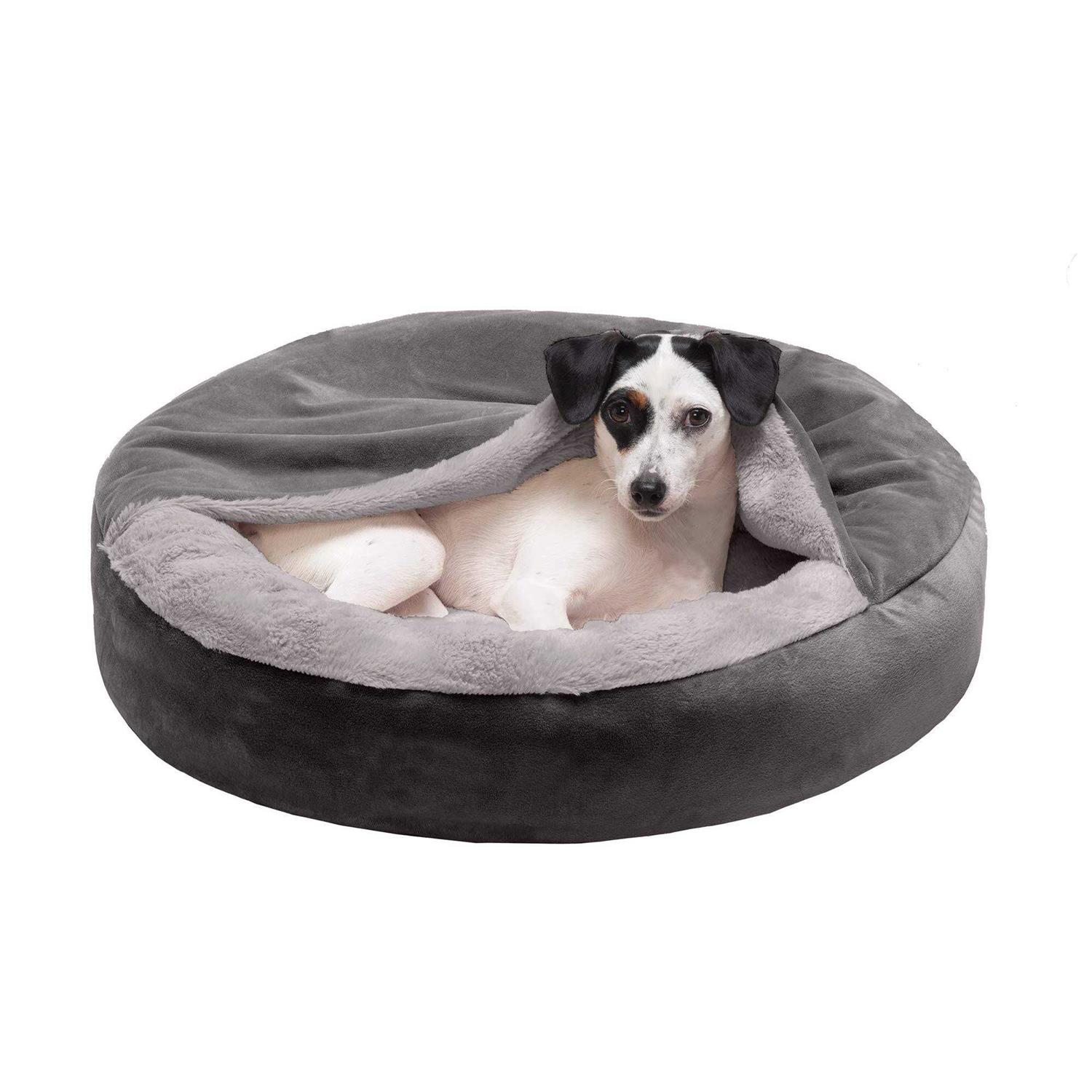 Velvet & Wave Faux Fur Hooded Donut Bed FurHaven - Pet Supplies online store