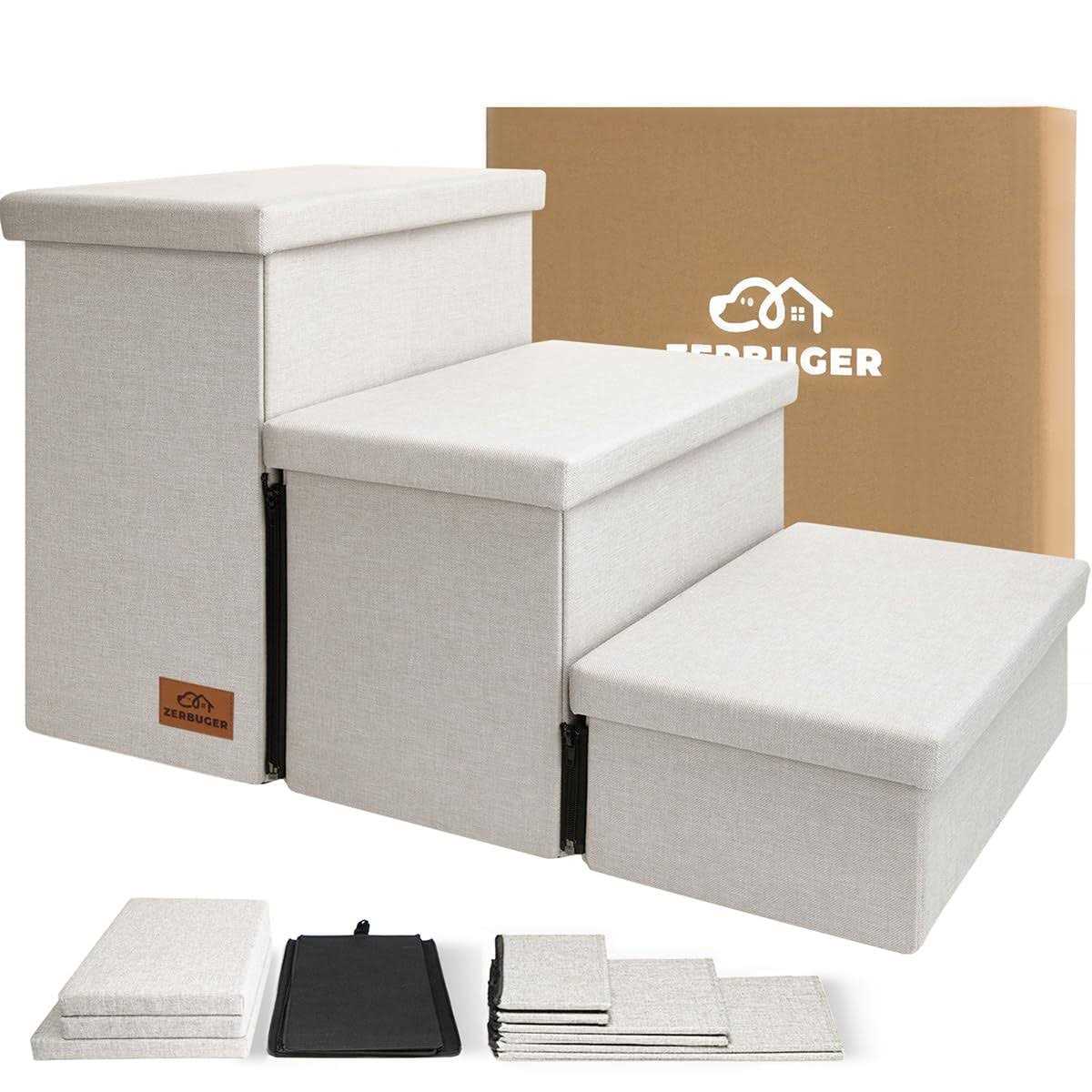 Dog Stairs, Dog Steps for High Beds, Foldable Pet Stairs for Small Medium or Large Dogs Puppy with Storage for Bed and Couch - Pet Supplies online store