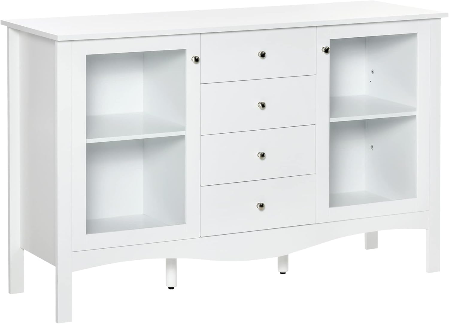 HOMCOM Sideboard Buffet Cabinet, Kitchen Cabinet, Coffee Bar Cabinet with Glass Doors, Drawers and Adjustable Shelves, White