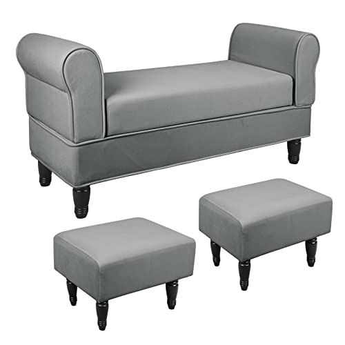 ECOMEX 47 Inch Storage Ottoman Bench, Velvet Upholstered Storage Bench 2 Ottoman Footrest Stool, Ottoman Couch Long Bench with Rolled Armrest, Entryway Bench for Bedroom,Dark Grey