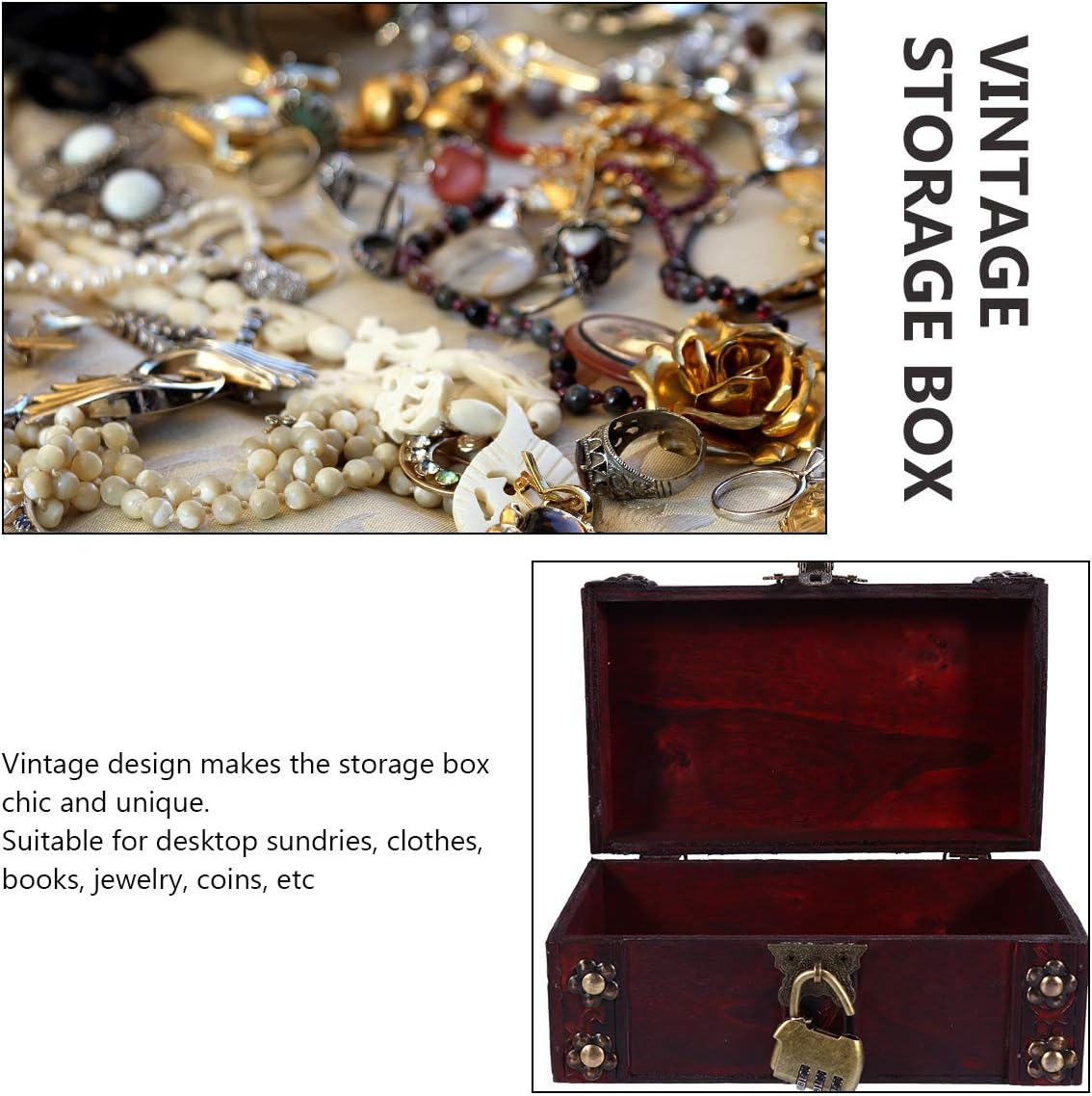KESYOO 1 Pc Box Vintage Wooden Storage Box Small Vintage Treasure Chests Wooden Storage Trunks Pirate Decor Wooden Jewelry Organiser Wooden Jewelry Chest Keepsake Child Metal Candy Europe