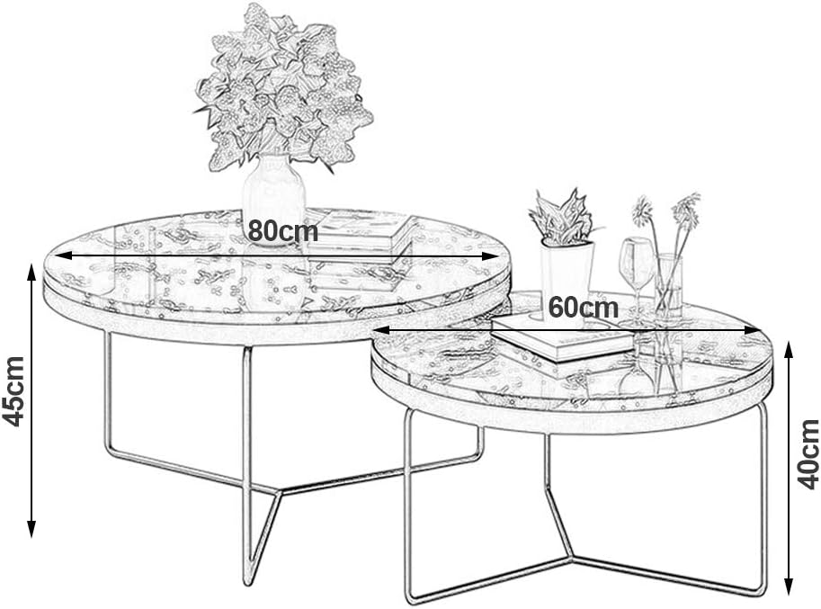 Set of 2, Nest of Tables - Nesting Tables Coffee Table Modern Design Living Room Table - White Marble Top and Gold Metal Legs