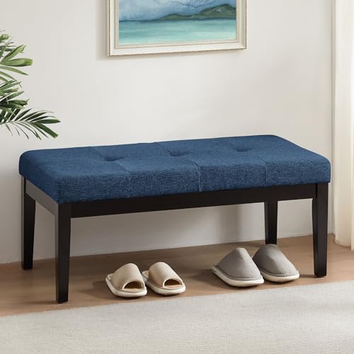 Tufted Leather End of Bed Benches for Bedroom, Upholstered Foyer Entryway Ottoman Bench Seating with Cushion, 42